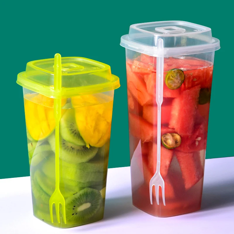 Disposable milk shake cup thickened plastic injection drink square cup fruit tea cup with lid