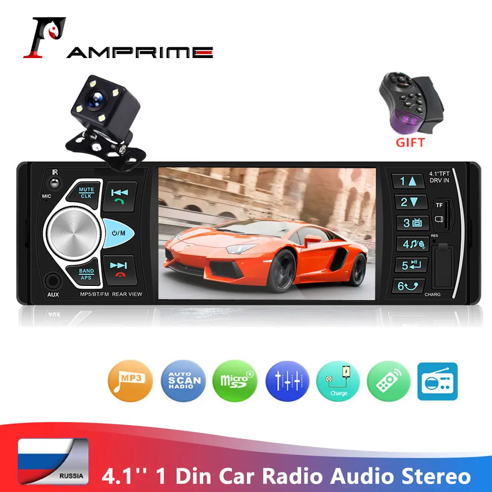 4.1 inch 1 Din Car Radio Bluetooth Support Rear View Camera USB Steering Wheel Remote