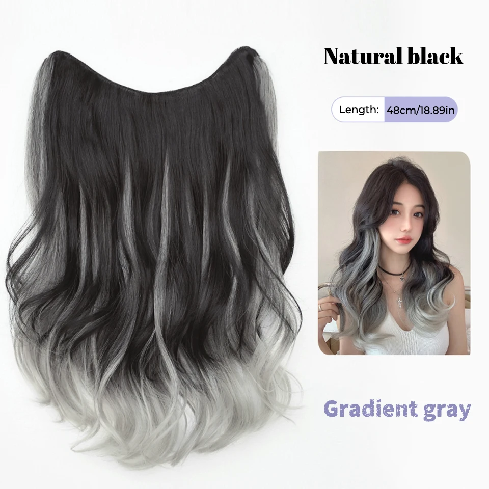 Parrucca metà testa ondulata a u extension capelli sintetici clip_voghion.com