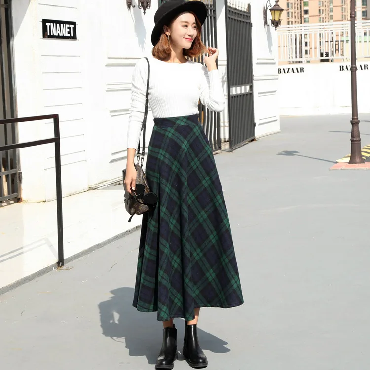 

Women Skirt Autumn Winter Retro Mid-Long Plaid Skirts Women Clothing Fashion with Pocket Zipper A-line Korean Y2k Skirt