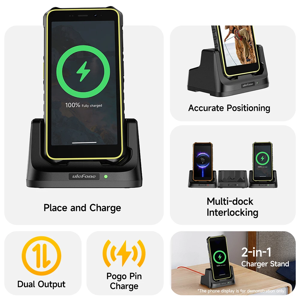 Ulefone Armor Desk Charging Dock for RugKing 2 Pro - Pogo Pin Wireless Charging, Dual Output 2-in-1 Charger Stand