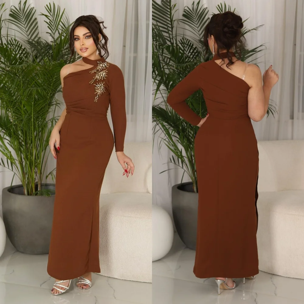 

Ball Jersey Beading Sheath One-shoulder Bespoke Occasion Gown Midi es