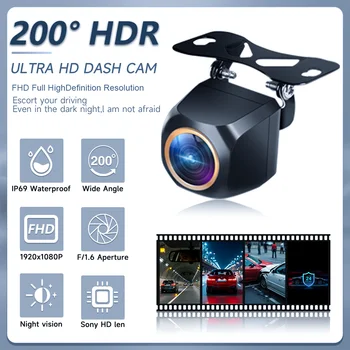 Telecamera Posteriore per Auto con Lente Fisheye Dorata 200 °   Telecamera Anteriore e Posteriore per Auto AHD 1920x1080P con Visione Notturna HDR Completa