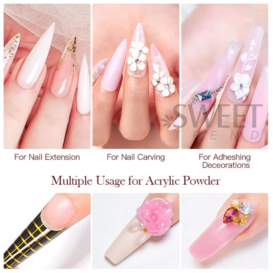 6 Colors 10g Nail Acrylic Powder Pink White Nude Dip Power Carving Crystal Polymer Builder Nail Extension Art Dust Supplies