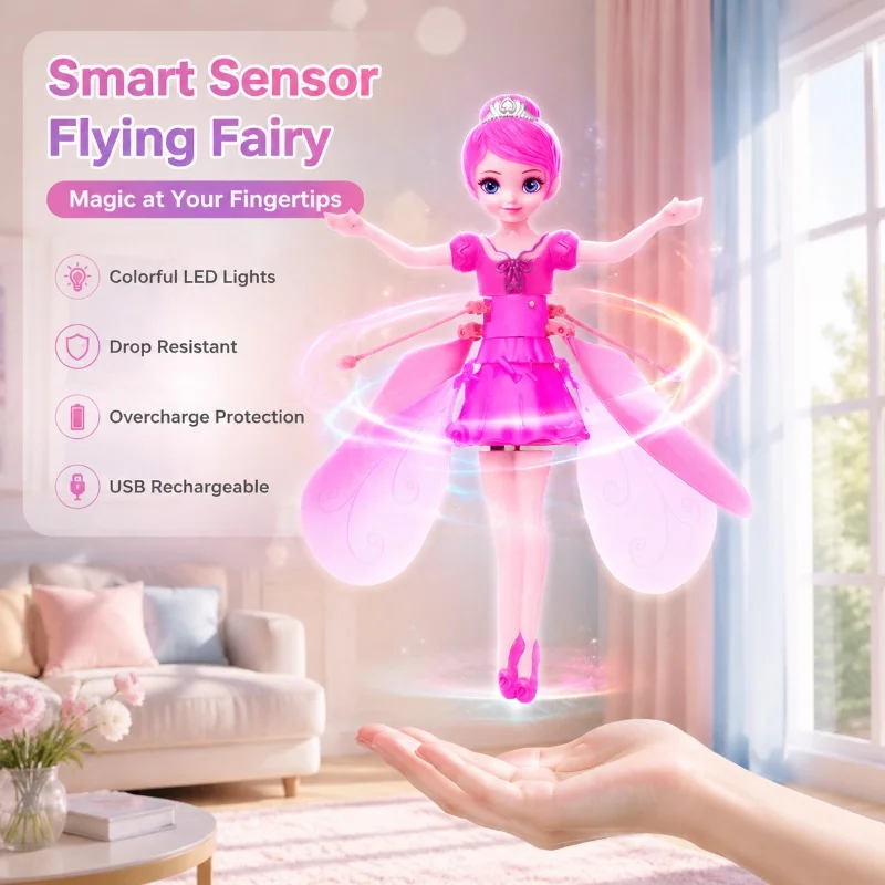 Gros plan sur le drone jouet enfant à induction manuelle avec LED et port de charge USB