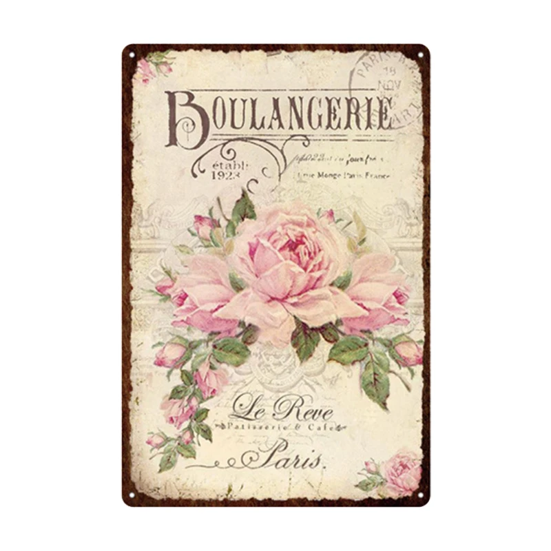 

Pastoral Style Flower Plaque Metal Tin Sign Lavender Rose Retro Plates Poster for Living Room Home Garden Wall Decor 20x30cm 1