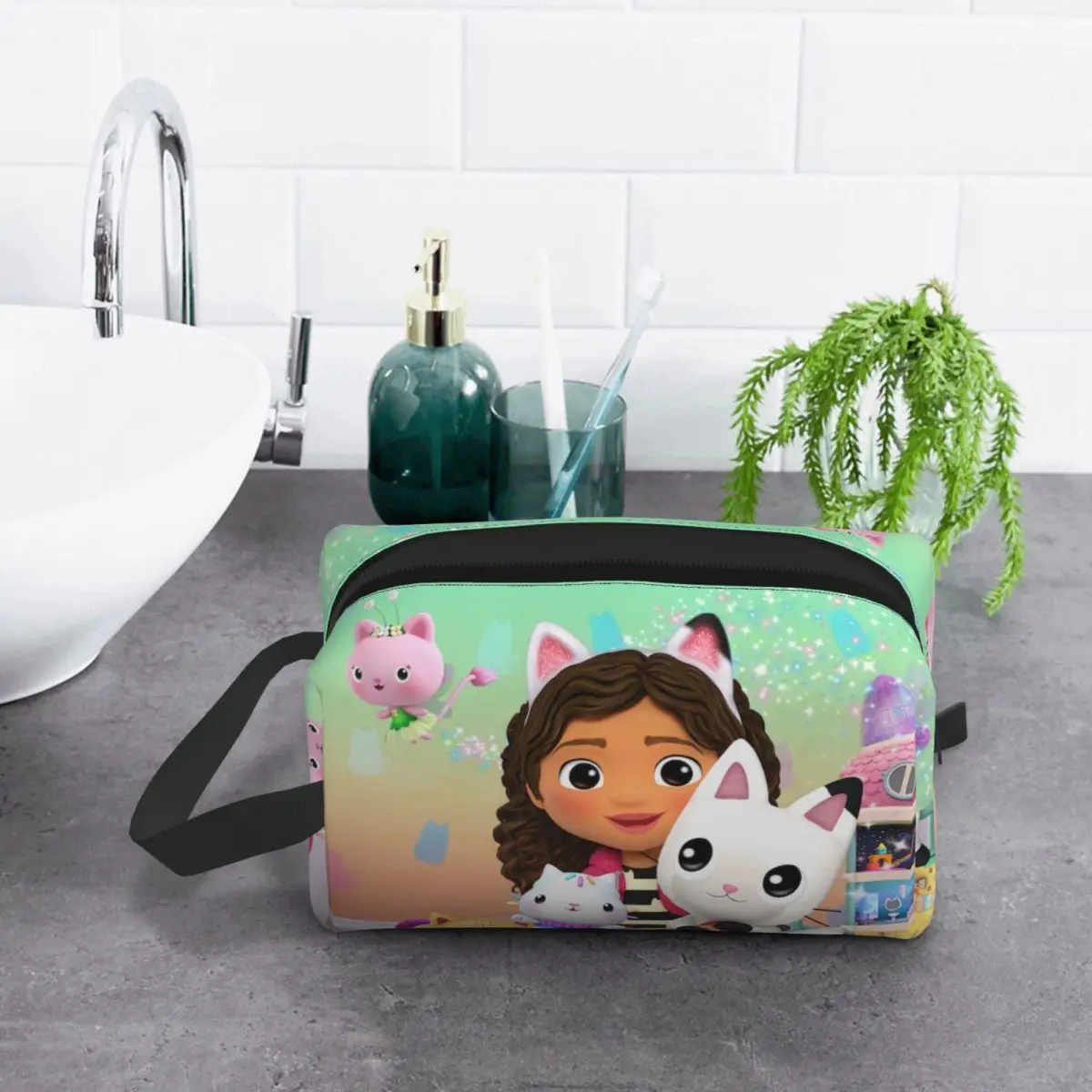 Custom Fashion Gabbys Dollhouse Travel Toiletry Bag for Gabby Cat Pandy Paws Makeup Cosmetic Organizer Beauty Storage Dopp Kit 6