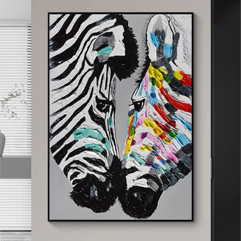 

Pure Hand Drawing Oil Painting Modern Simple Couple Zebra Entrance Gain an Immediate Victory Vertical Decorative