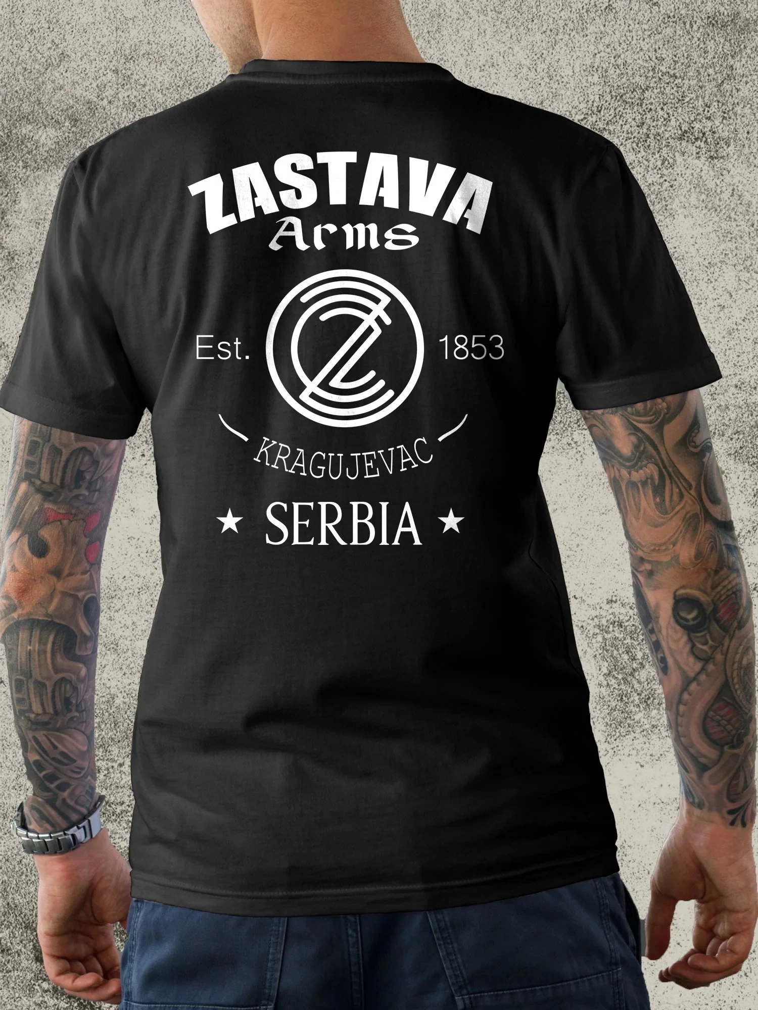 Vintage-T-Shirt mit Serbien-Wappen-Motiv für Herren, beidseitig bedruckt, O-Ausschnitt, Kurzarm, Retro-Militär-Fan, lässige Baumwoll-Oberteile