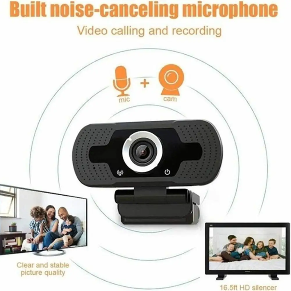 Webcam Full HD com microfone para computador,