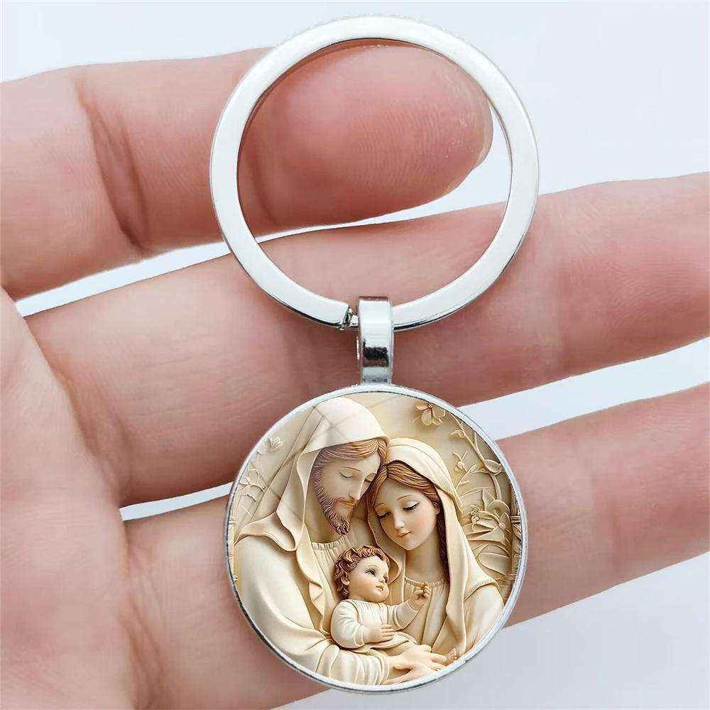 1pc Retro Virgin Mary Alloy key chains Religious Time Gem Pendant Suitable For Car Keys and Backpack Pendant Gift