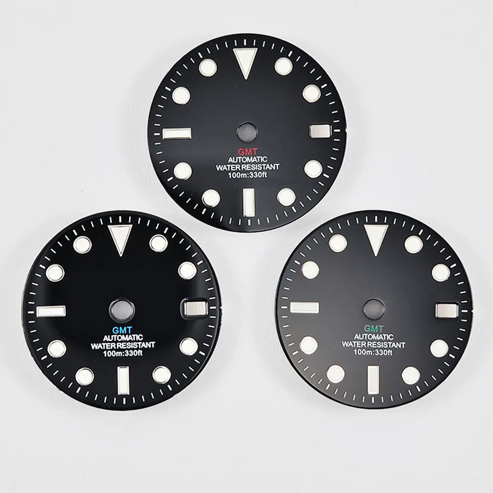 White & Black Mark Gloss Watch Dial with Blue & Green Luminous Accents - 28.5mm
