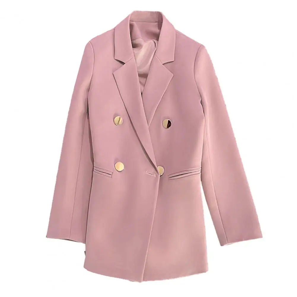 

Business Blazer Long Sleeve Open Front Button Slim Solid Color Lapel Straight Pockets Office Lady Blazer Coat Elegant 2023