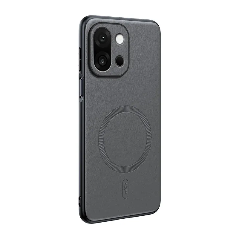 Luxury Leather Texture Magnetic Case for Wireless Charging - Slim Shockproof Bumper Back Cover