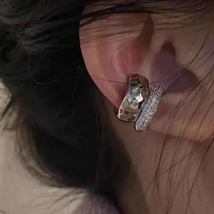 Zircon Double-layer Ear Cuff No Piercing Earring Punk Metal Geometric for Women Y2K Jewelry