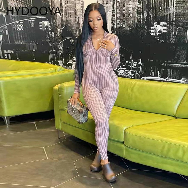 

Женский Облегающий комбинезон на молнии, с длинным рукавом