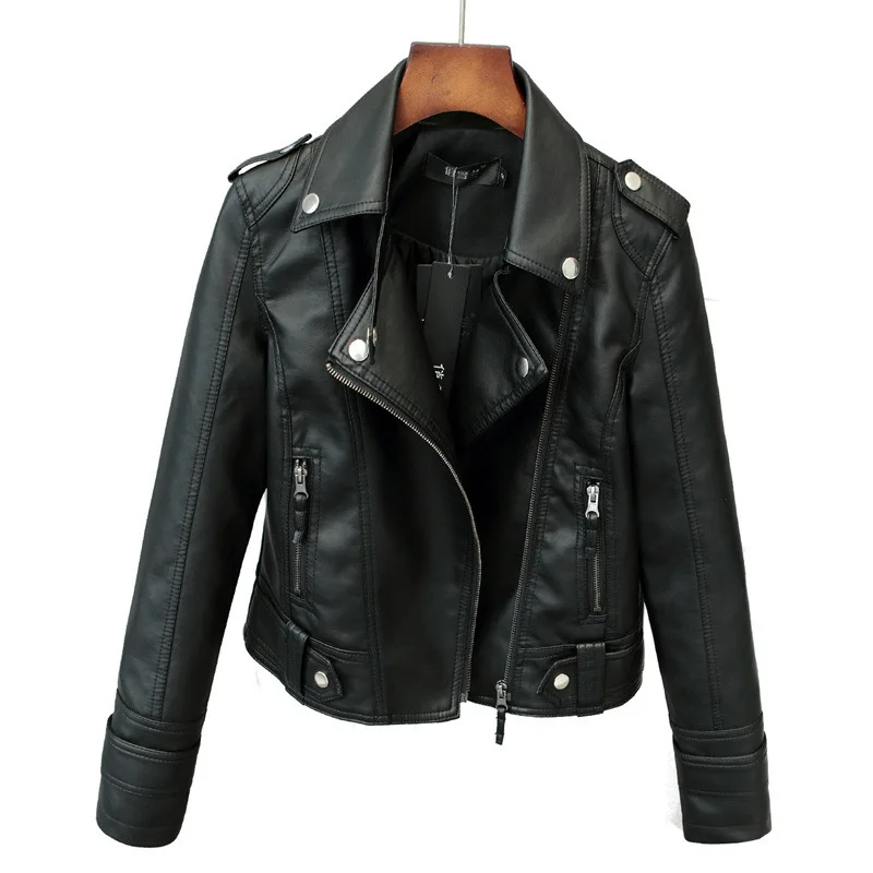 Korean Version of Slim PU Leather Jacket Women's 2023 Spring / Autumn Winter  New Motorcycle Leather Short Coat