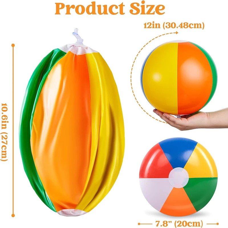 12"/16" Inflatable Large Beach Balls for Kids Adults Durable Pool Toys for Summer Water Games Rainbow Beachball Party Favors 3