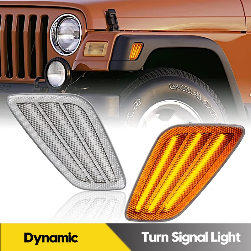 

Для Jeep Wrangler TJ 1997-2006, 2 шт., фотодинамические боковые габаритные огни, указатели поворота, индикаторные лампы OEM # 55155629AC 55155628AC