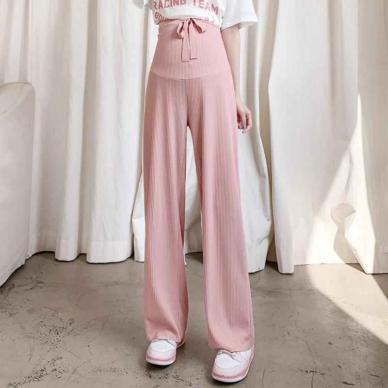 Summer Pregnant Women Wear Ice Silk Pants Wide Leg Pants Thin Wear Loose Pleated Pregnant Women Nine Points 4