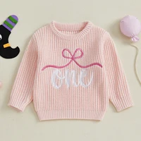 Baby Girls Sweater 1st Birthday Clothes Letter Bow Embroidery Crew Neck Long Sleeve Infant Pullovers Fall Tops - Image 2