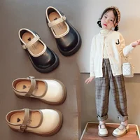 Girls PU Leather Shoes Princess Spring Black Soft-soled Children Kids Loafer Size 21-36 Footwear 1
