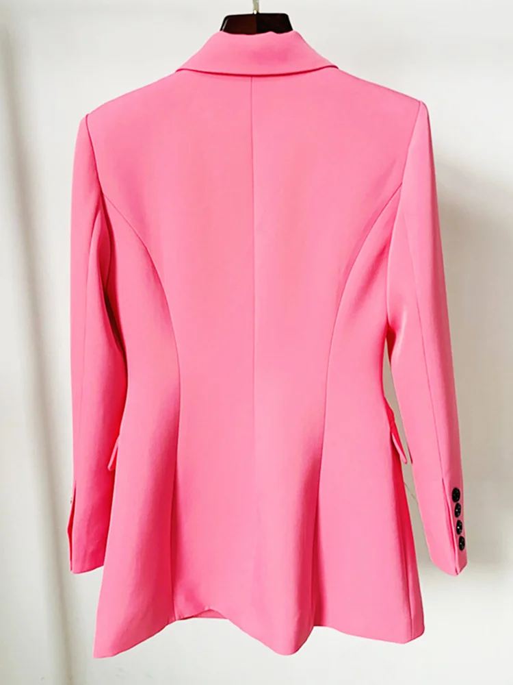 ジャケット・アウター British classical long coat pink Womens-Biker-Pink-Leather-