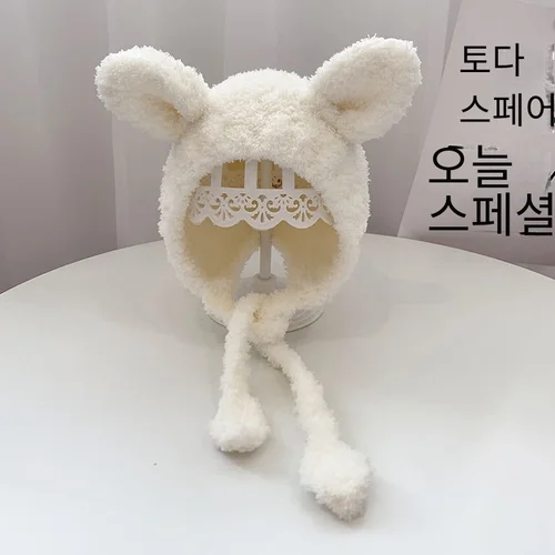 귀여운 겨울 아기 모자, 곰 귀 따뜻한 봉제 아기 소녀 모자, 비니 단색 유아 어린이 귀플랩 보닛 모자, 신생아용 3