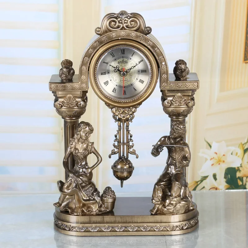 

Винтажные настольные часы с маятником золотая статуя музыкальная тема украшение для гостиной акриловые римские часы