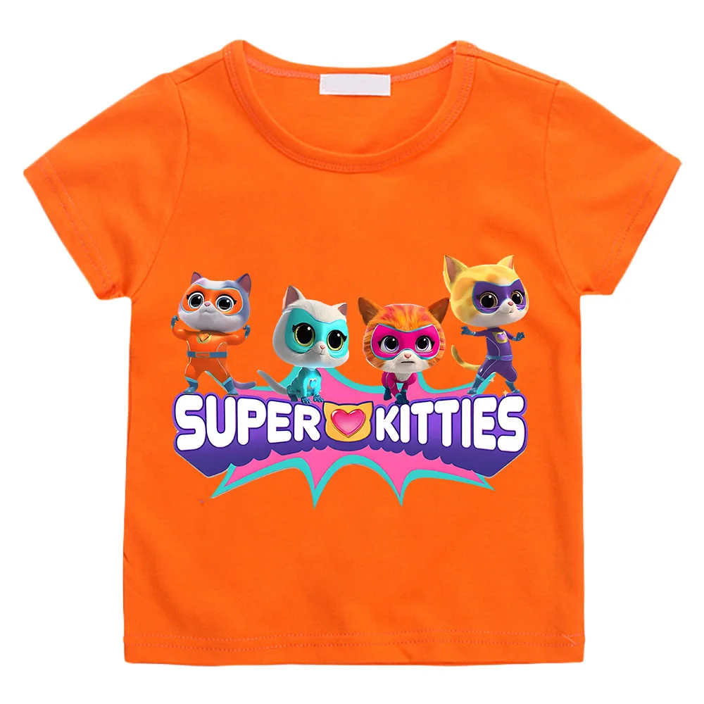SuperKitties Summer 100% Cotton T-shirt Boy Cartoon Pride Tshirt Short Tops Y2k One Piece Print Anime Tees Kids Clothes Girls 3