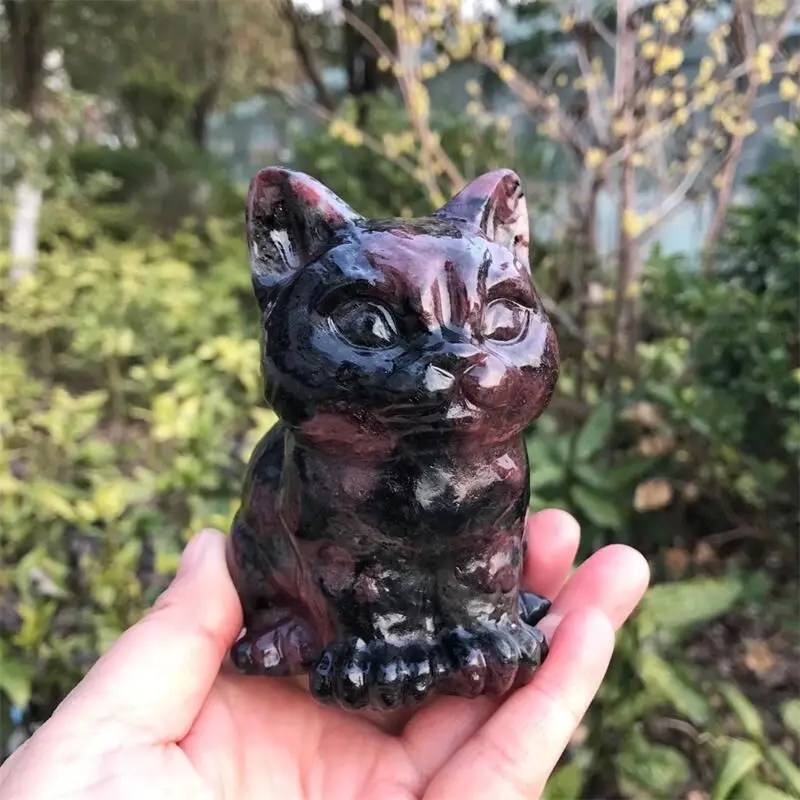 

Натуральный гранат, мультяшный Кот, резьба, лечебные фигурки животных, украшение для дома, детский праздничный подарок, 1 шт.