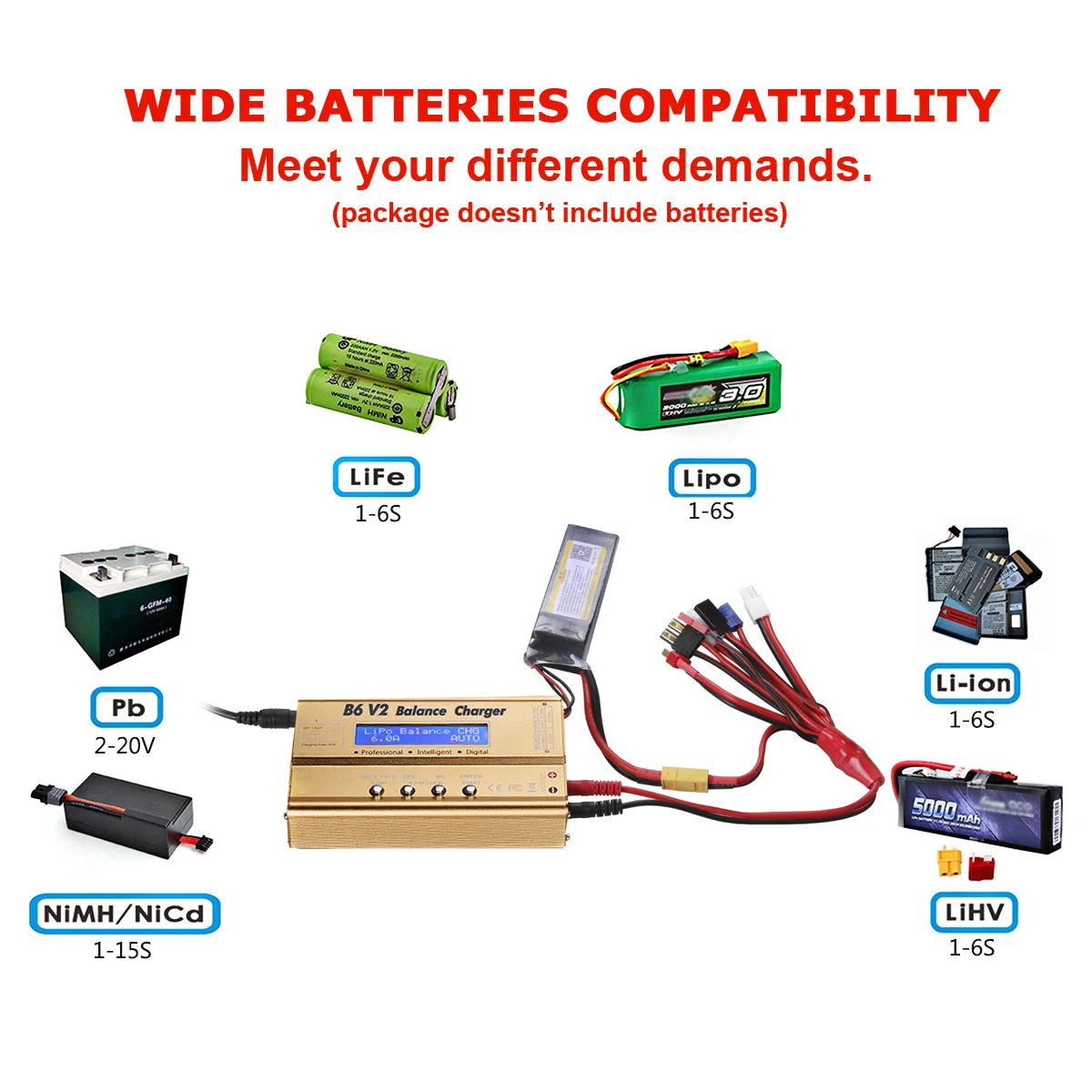 Ensemble complet : chargeur RC 1S LiPo 3.7V 1A USB et cinq câbles BEC pour voitures RC