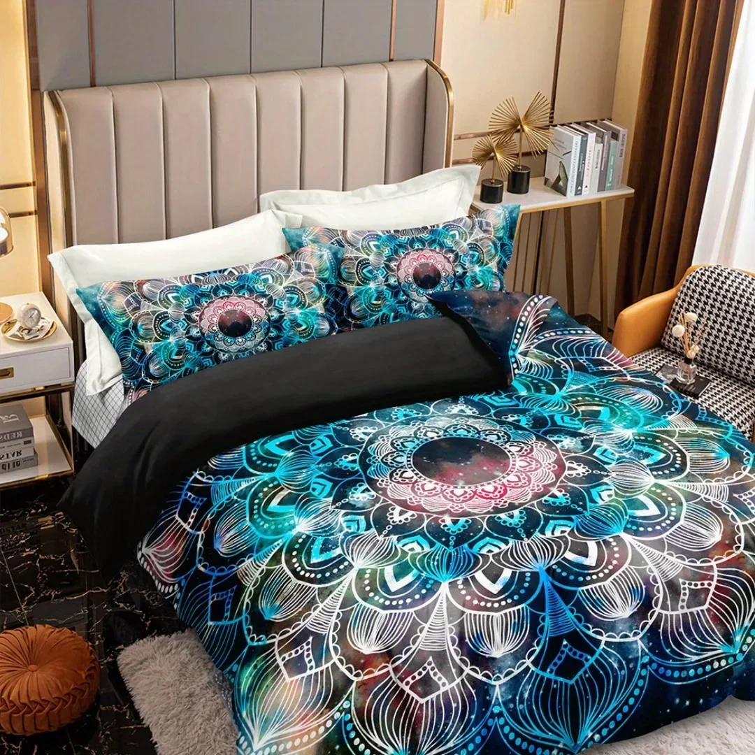 3pcs Blue Bohemian Style 3D Printed Bedding Set Comfortable Duvet Cover King Queen Twin Size Birthday Gift Bedroom Decoration