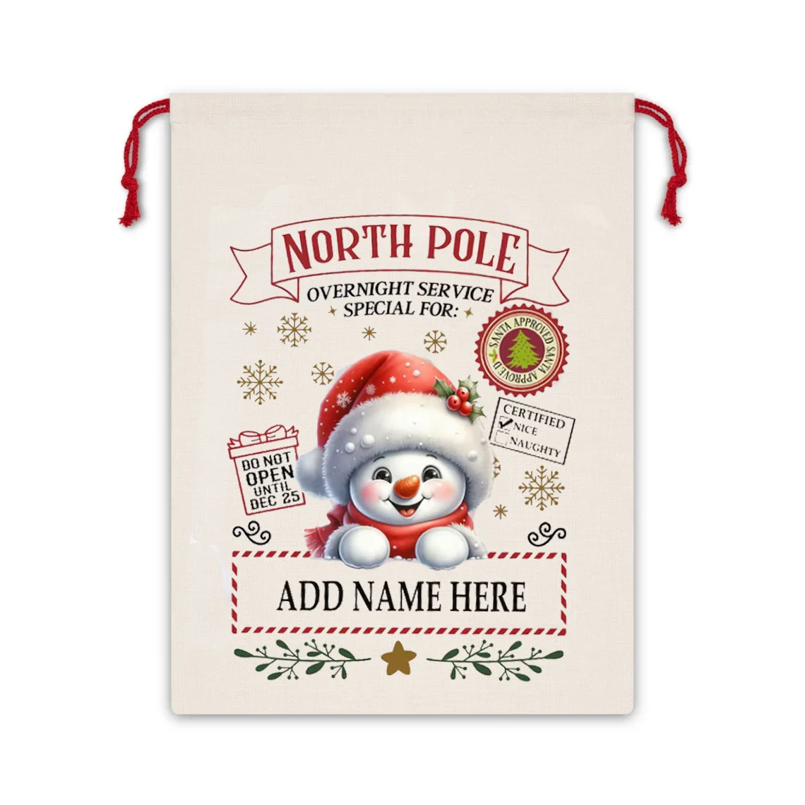 Personalized Name snowman Christmas Gifts Bag for kids Christmas Stocking Name Santa Sack gift Ornament 30x40cm gift bags