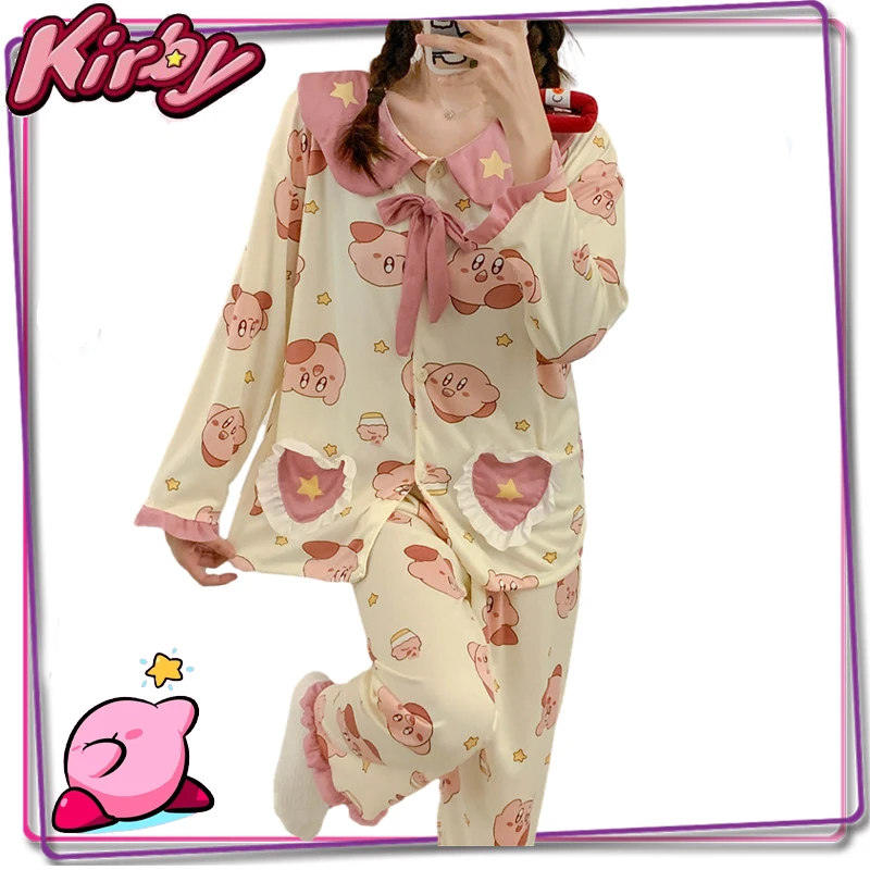 

New Sanrio Kuromi Kirby Cinnamoroll Pajamas Home Long Sleeve Pants Set Y2K Autumn/winter Casual Wear Kawaii Women's Pajamas Gift