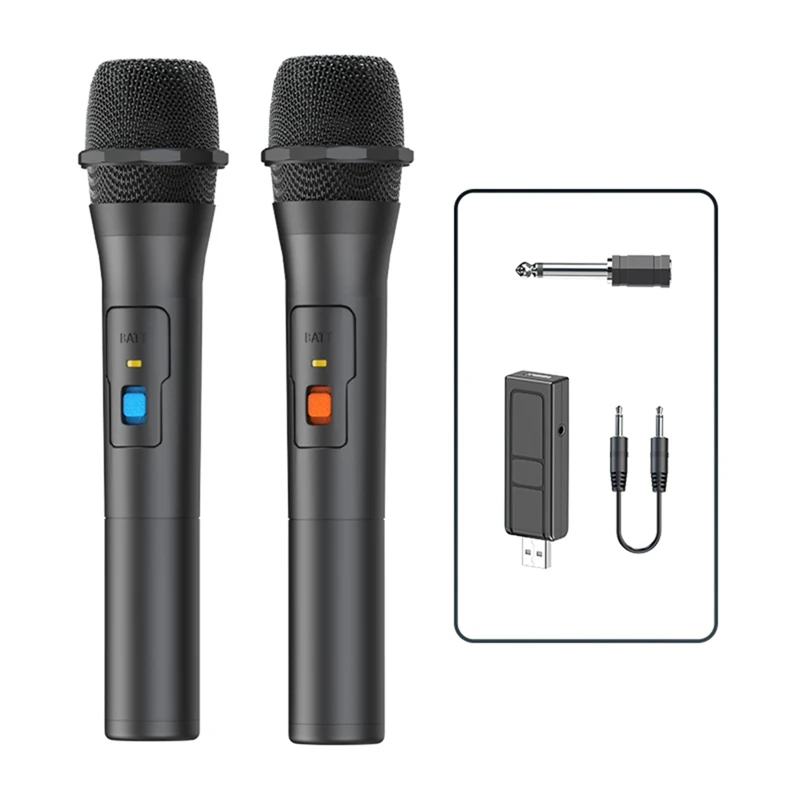 

Беспроводная микрофонная система в комплекте, 2 шт., USB-ресивер, ручной микрофон для караоке, Домашняя версия, умный ТВ-динамик, микрофон для пения, черный