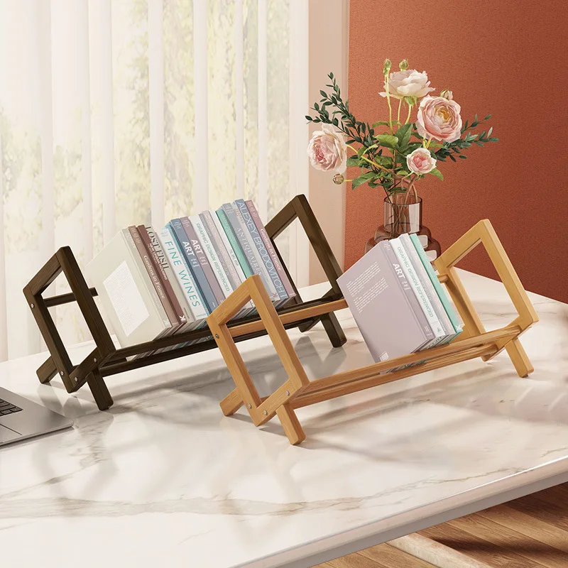 

Bamboo Desktop Bookshelf, Wood Desktop Storage Rack, Compact Tabletop Bookcase for Small Space, Book Display Rack Desk Organizer