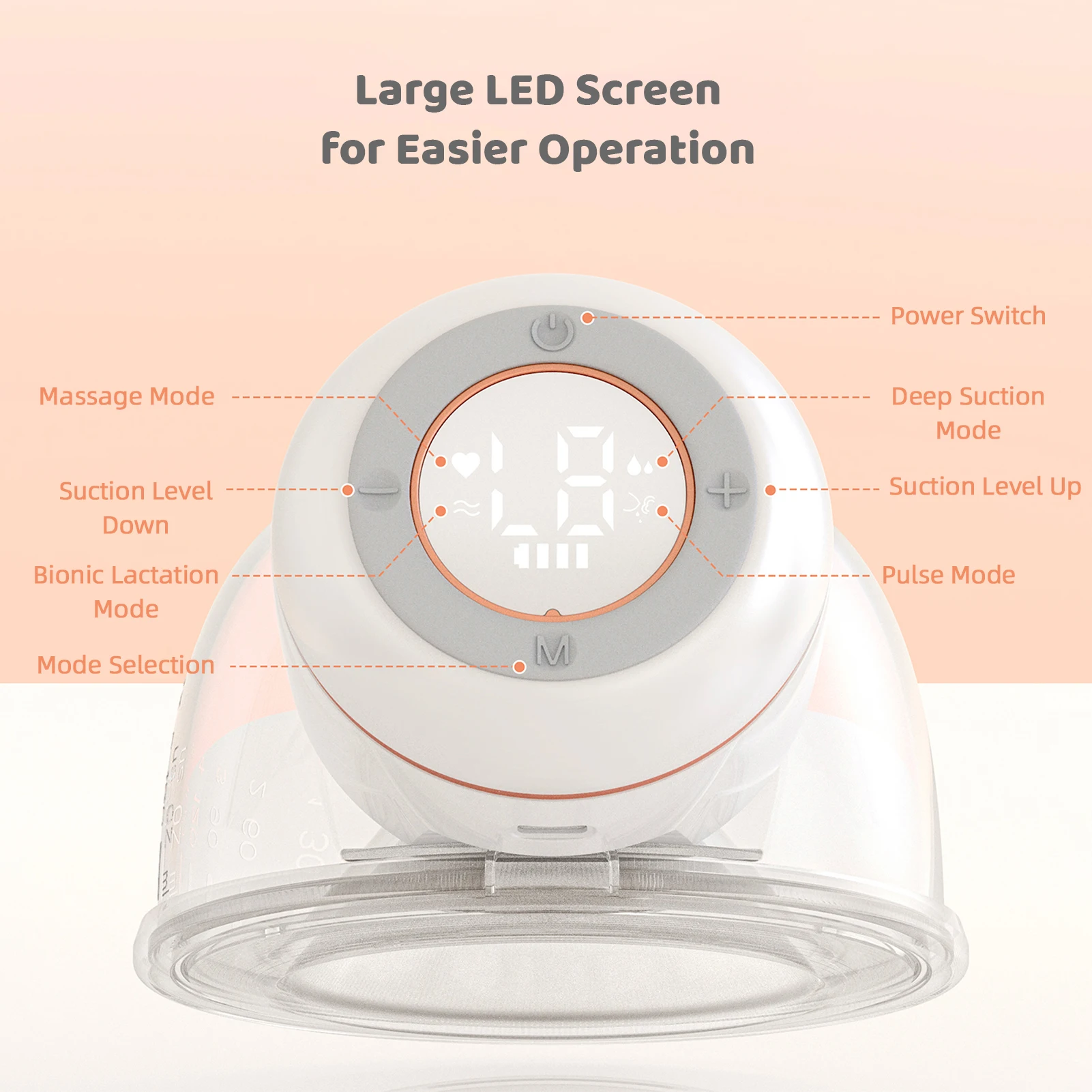 YW588 Wearable Breast Pump Hands Free Electric Breast Pump for Breastfeeding 4 Modes 12 Suction Level Low Noise Built-in Battery 2
