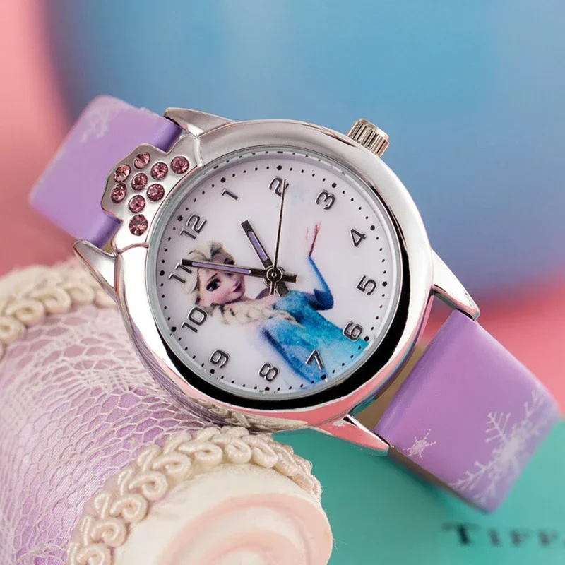 Elsa Princess Kids Watches Leather Strap Cute Children's Cartoon Wristwatches Gifts for Kids Girl Frozen Clock Elsa Watch Girls