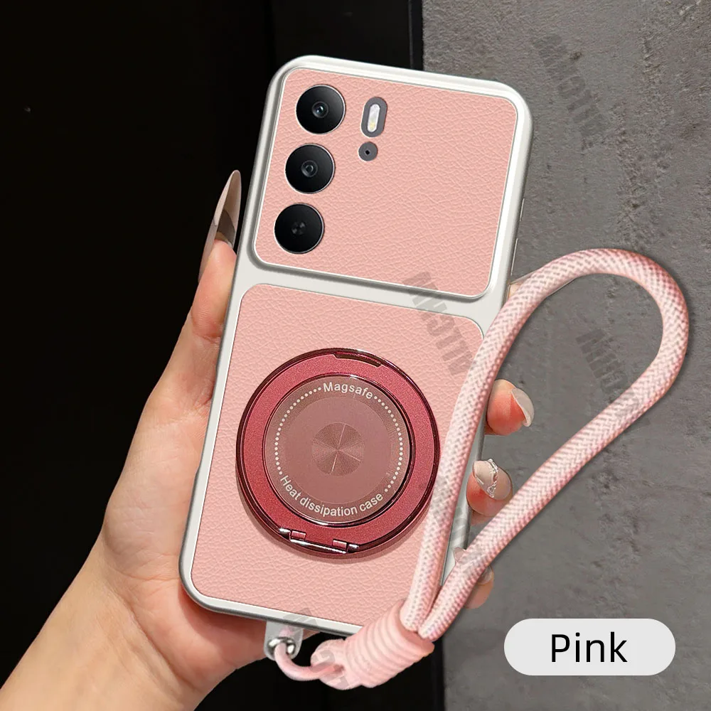Magnetic Rotating Bracket & Lanyard PU Leather Phone Case