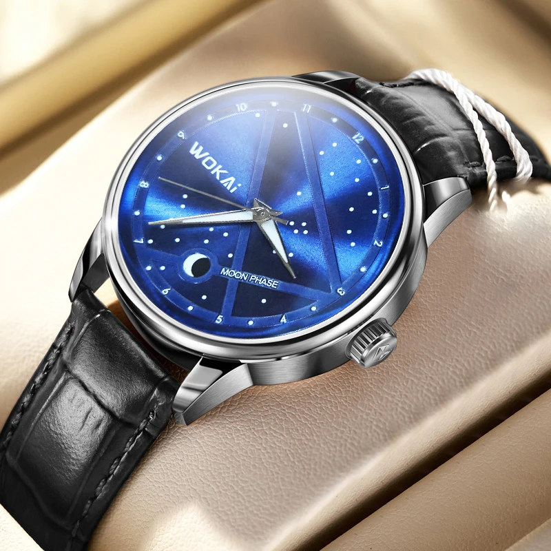 WOKAI high quality fashion waterproof quartz band Waterproof Wrist Watch Business Sport Blue Vast Universe Clock retro