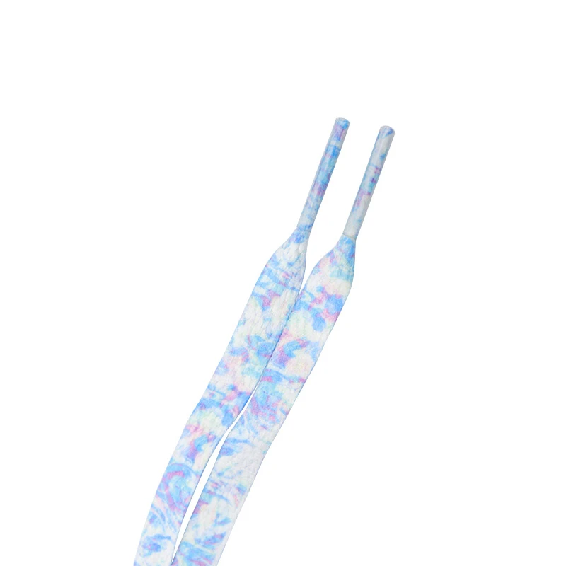 Weiou Lace 8MM Flat String Shoe Accessories Dazzling Male Female Unisex Rope Blue-White Heat Transfer Printing Cordon Wholesale