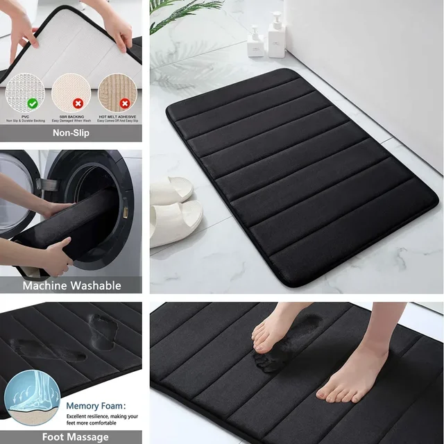 Ensemble de 3 tapis de bain antidérapants en mousse à mémoire de forme, doux, Absorption d'eau, séchage rapide, lavable en Machine pour le sol de la maison 5