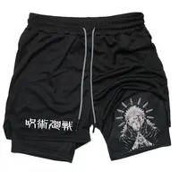 2 in 1 Compreesion Shorts for Men Gym Workout Running Athletic Anime Jujutsu Kaisen Performance with Pockets Activewear