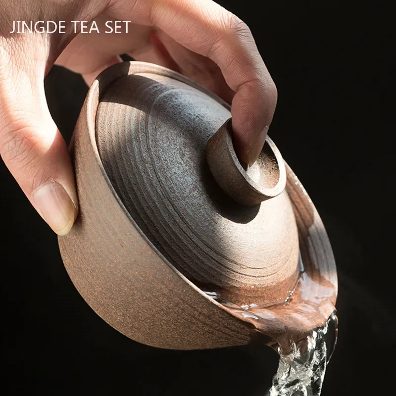 Retro Kiln Change Ceramics Gaiwan Handmade Pottery Tea Tureen Teacup Household Tea Set Accessories Chinese Cover Bowl Drinkware