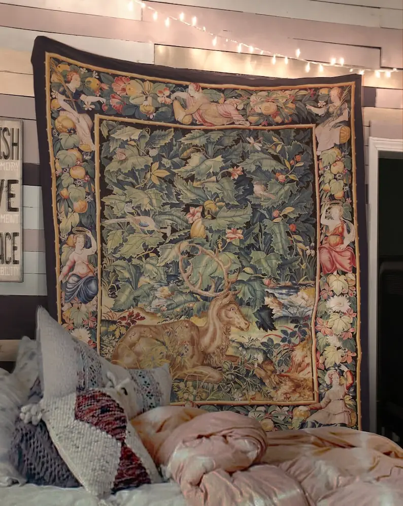 The Stag-Feuilles De Choux Stag 16th Century Tapestry Printed tapestry decorations
