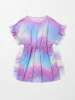 4-7Y Kids Girl Swim Cover Up Swimsuit Ruffles Mermaid Print Beach Pool Bathing Suit Hoodie Dress Coverup Swimwear Cover-Ups
