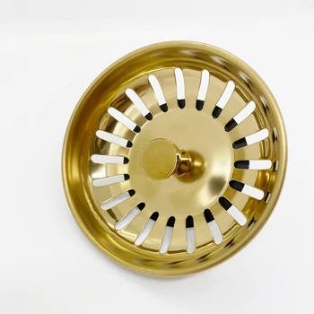 Tappo per filtro per lavello da cucina dorato, filtro per cestello di scarico, qualità SUS 304, kit di ciotole per rifiuti da cucina durevoli, sostituzione di accessori per lavabo 1
