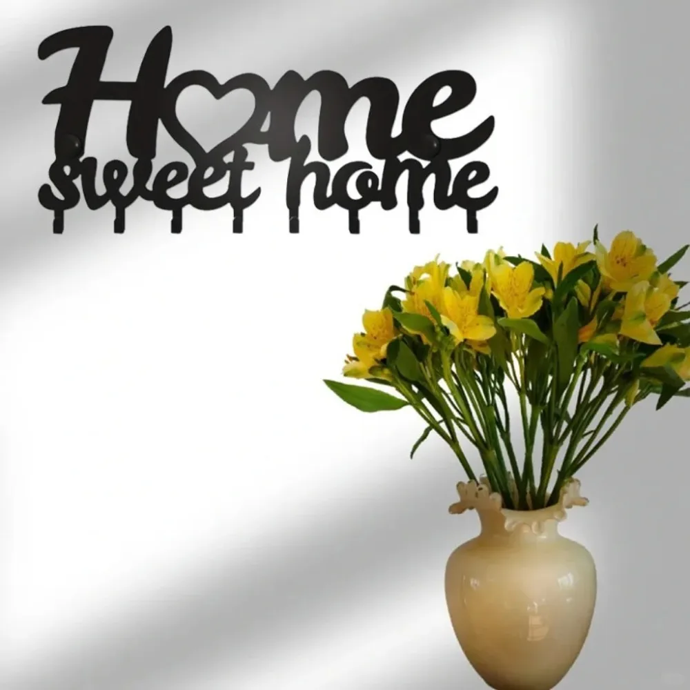 Key Rack For Wall, Black Key Holder For Wall Decorative, Metal Wall Decor for Office, Entryway, Key Hooks Hanging Keys