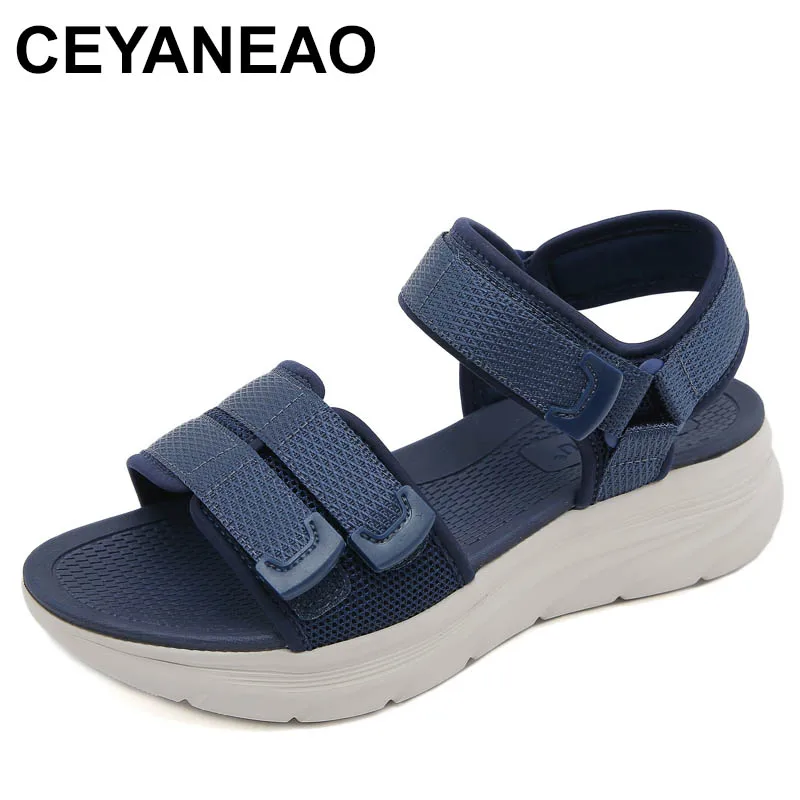 

Summer New Women Platform 5cm High Heels Hook Sandals Lady Fashion Comfortable Shoes Female Ventilate Wedges Casual Flats
